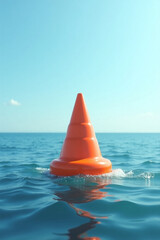 Warning buoy floating in the sea, soft waves around, clear weather