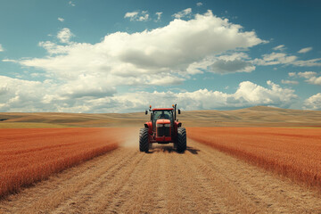 Naklejka premium Tractor driving through wheat field.