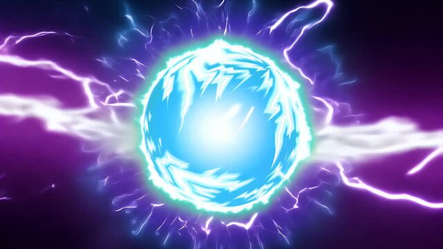 Electric energy ball surrounded by lightning arcs and kinetic motion energy
