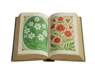 Emerald Book with Floral Art, on Transparent Background, Vintage Asset