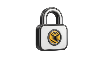 Padlock with Yellow Fingerprint Icon Isolated on Transparent Background