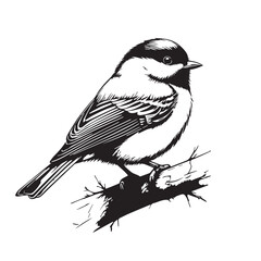 Black-Capped Chickadee perching on branch. Cut out on white background.