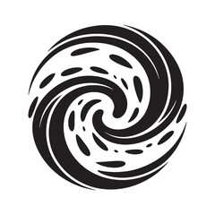 Spiral swirl abstract silhouette icon, circular motion energy symbol graphic isolated on white background.