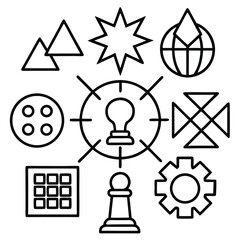 Develop 10 abstract shape icons representing business strategy and planning.