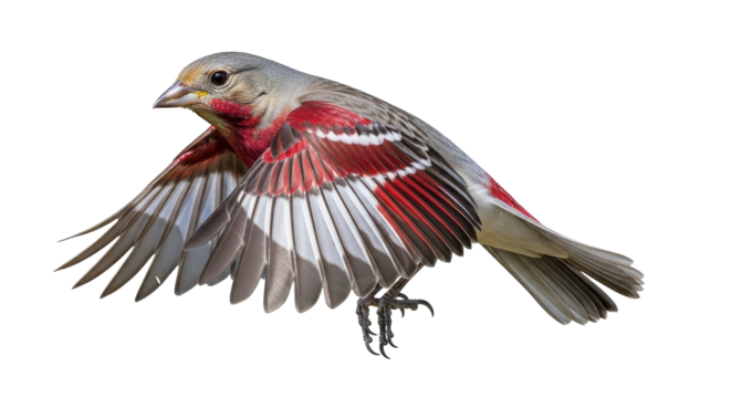 Isolated Red-fronted Rosefinch in Flight
