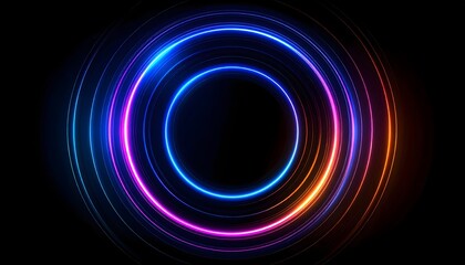 Holographic pulses ripple from neon concentric rings on dark futuristic interface
