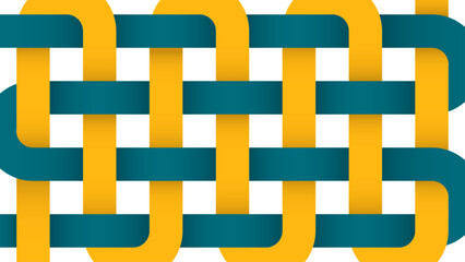 Abstract interlocking shapes background. Colorful woven ribbon texture in yellow and teal