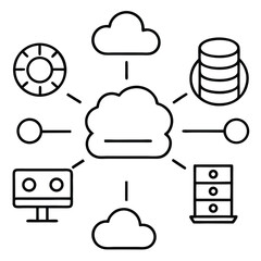 Illustrate 10 icons for cloud computing and data storage.