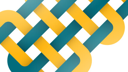 Abstract interlocking shapes background. Colorful woven ribbon texture in yellow and teal