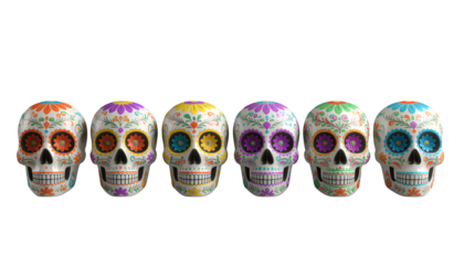 Ivory Sugar Skulls on Transparent, Day of the Dead Graphic