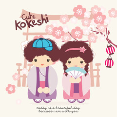 cute doll couple doodle vector set 