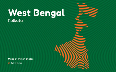 Artistic Spiral Map of West Bengal with Capital Kolkata in Center – Indian State Series	