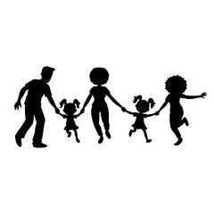 Cartoon family Character Silhouettes .Diverse Poses for Animation and Design.Black shadow human activity sign father mother daughter and son 