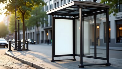 Fototapeta premium Commercial Display Mockup: Blank Banner in Bus Stop