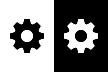Black and White Settings Gear Icon Vector Silhouette.