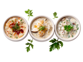 Delicious thick clam chowder soup served hot