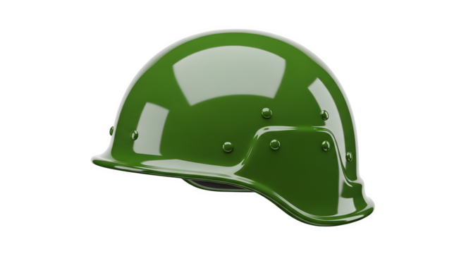 Green military helmet 3d rendered isolated on transparent background