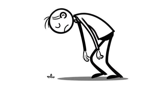 Animated Exhausted Stickman Bending Over on White Background Symbolizing Depression and Sadness