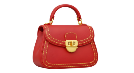 Red handbag with gold hardware 3d rendered isolated on transparent background