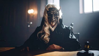 Dark Gothic Courtroom Fantasy, Horned Mask Judge