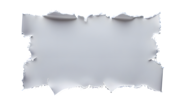 A large, torn white sheet of paper with jagged, frayed edges and a textured, creased surface filling the entire frame under neutral lighting
