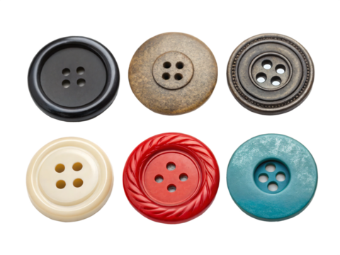 varied sewing buttons, isolated PNG