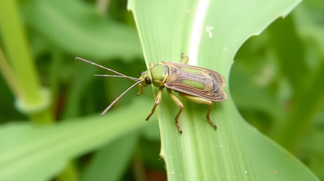 Maize leafhopper (Zyginidia scutellaris) pest of corn crop. Insect on winter cereal.