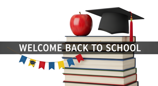 Back to school stack 3d rendered isolated on transparent background