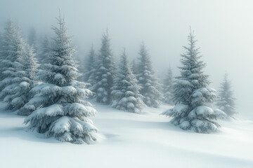 Obraz premium Snow-covered trees in a wintry landscape.