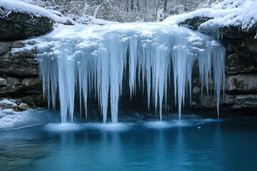 Frozen waterfall in winter.