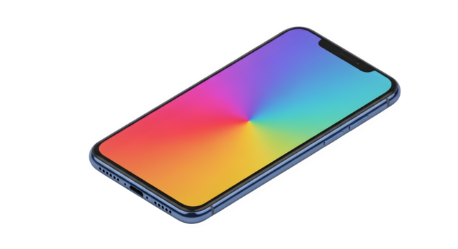 Smartphone with colorful gradient display 3d rendered isolated on transparent background