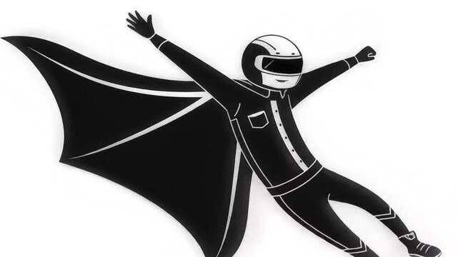 Black Stickman Skydiving With Wingsuit on White Background Perfect For High-Flying Adventure and Symbolize Skydiving Activity