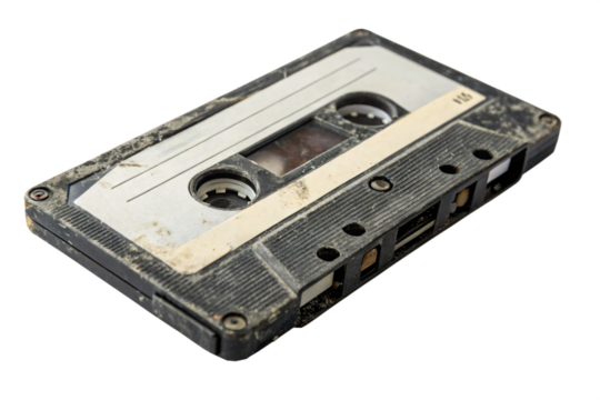 old cassette audio tape, isolated PNG transparent background