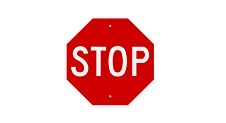 Red stop sign, 3d rendered isolated on transparent background