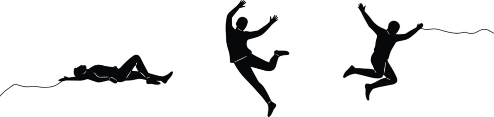 Businessman falling, jumping risk, challenge concept, silhouette danger, leadership failure, recovery leap, career obstacle, corporate fall, motivation struggle, success attempt, trip hazard, 