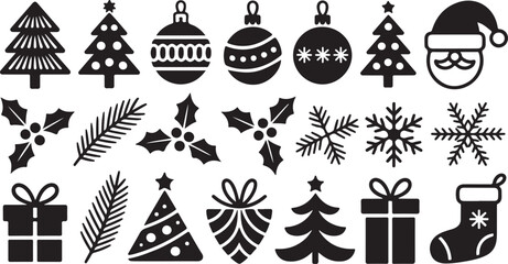Collection of black christmas icons and symbols