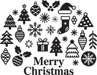 Merry christmas black and white icon circle