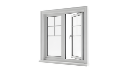 White casement window, open 3d rendered isolated on transparent background