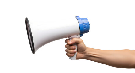 Hand holding a megaphone isolated on transparent background
