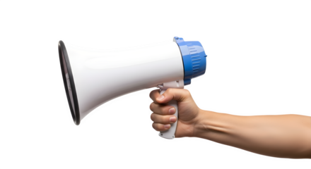 Hand holding a megaphone isolated on transparent background