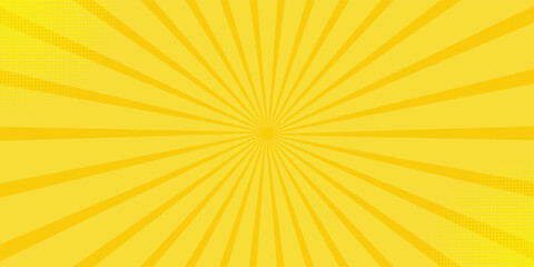 Fototapeta premium Pop art yellow comics book cartoon magazine cover. Cartoon funny retro pattern strip mock up. Vector halftone illustration.