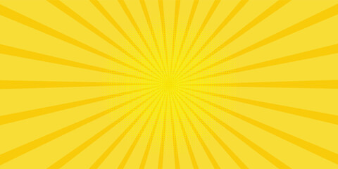 Fototapeta premium Pop art yellow comics book cartoon magazine cover. Cartoon funny retro pattern strip mock up. Vector halftone illustration.