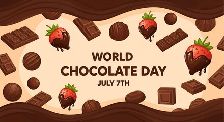 World chocolate day celebration with chocolate bars strawberries and truffles