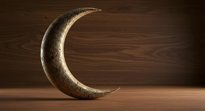 Crescent moon, Moon, Gold, Golden Crescent Moon on Wooden Background