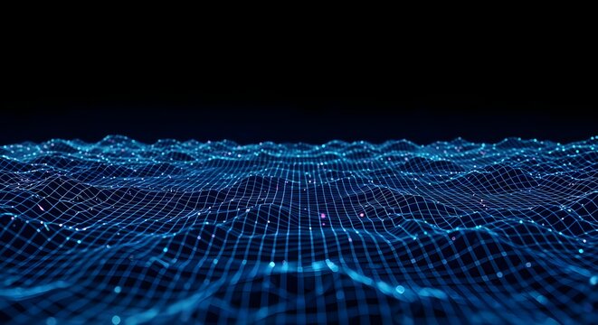 Abstract, Digital, Landscape, Abstract Digital Landscape with Glowing Grid and Particles - Powered by Adobe