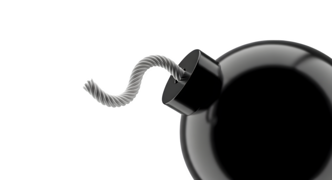 Bomb with lit fuse 3d rendered isolated on transparent background