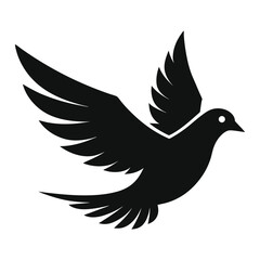 Obraz premium Black Silhouette of a Dove Flying with Spread Wings Against a Background