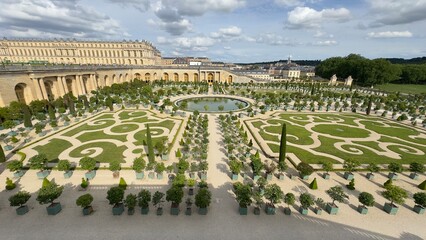 Versailles Palace Gardens Overview with Geometric Lawns and Pond