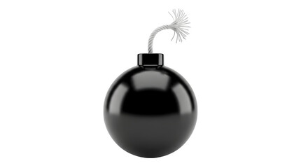Black bomb with lit fuse 3d rendered isolated on transparent background