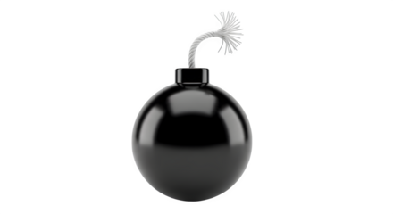 Black bomb with lit fuse 3d rendered isolated on transparent background